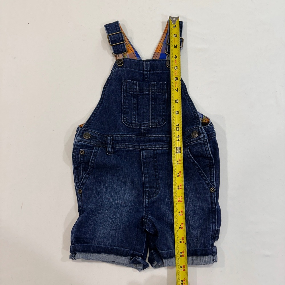 Gymboree Denim Shortall Overalls Toddler‎ 18-24M Dark Wash Plaid Lining - Picture 4 of 4